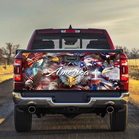 God Bless America Eagle truck Tailgate Decal Sticker Wrap Mother's Day Father's Day Camping Hunting Wrap Decals For Trucks