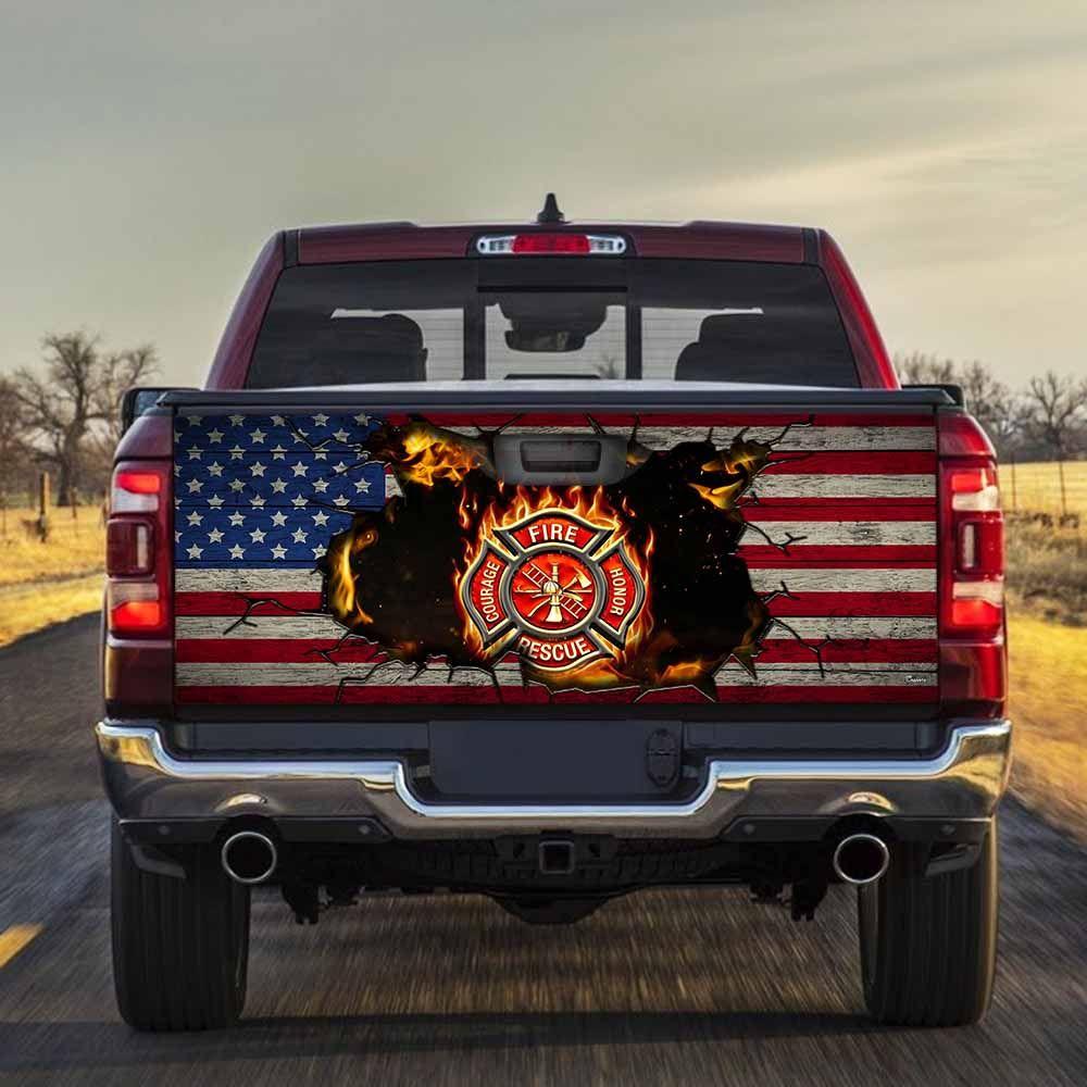 Firefighter American truck Tailgate Decal Sticker Wrap Mother's Day Father's Day Camping Hunting High Quality Gift Idea Tailgate Wrap Decals For Trucks