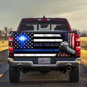 Back The Blue Christian Cross truck Tailgate Decal Sticker Wrap Mother's Day Father's Day Camping Hunting Wrap Decals For Trucks