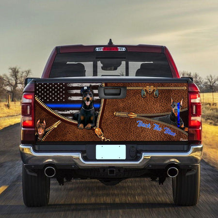 Dobermann Back The Blue truck Tailgate Decal Sticker Wrap Mother's Day Father's Day Camping Hunting Wrap Decals For Trucks