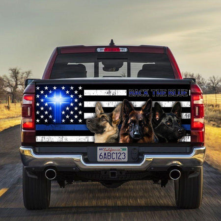 German Shepherd Back The Blue Christian Cross truck Tailgate Decal Sticker Wrap Mother's Day Father's Day Camping Hunting Wrap Decals For Trucks