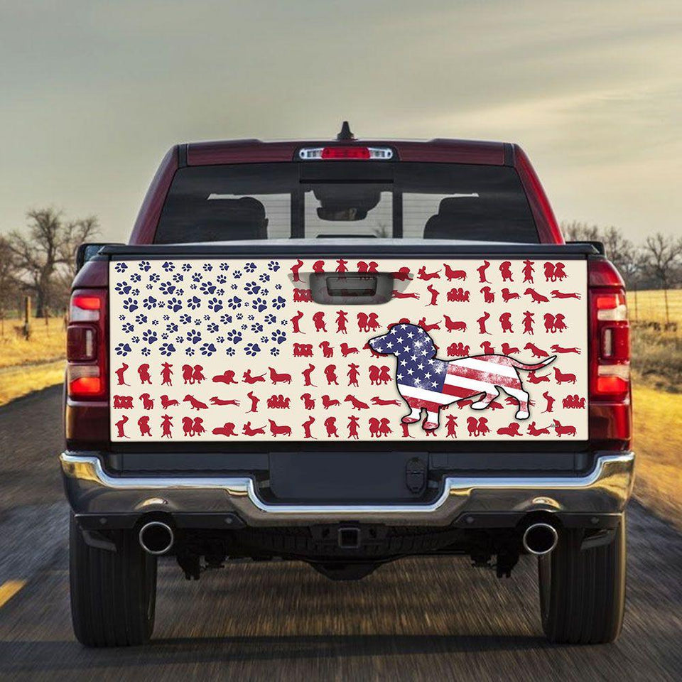 Dog Dachshund American truck Tailgate Decal Sticker Wrap Mother's Day Father's Day Camping Hunting Wrap Decals For Trucks