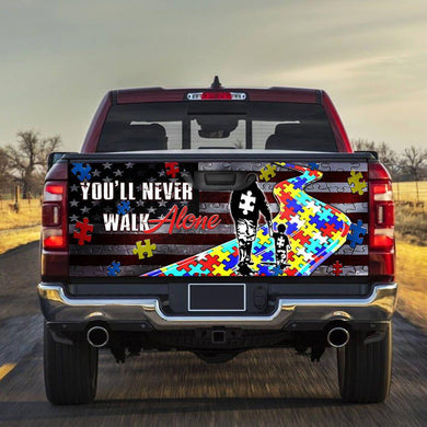 Autism Awareness Never Walk Alone truck Tailgate Decal Sticker Wrap Mother's Day Father's Day Camping Hunting High Quality Gift Idea Tailgate Wrap Decals For Trucks