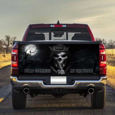 Skull. Hello Darkness My Old Friend truck Tailgate Decal Sticker Wrap Mother's Day Father's Day Camping Hunting High Quality Gift Idea Tailgate Wrap Decals For Trucks