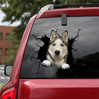 [ld0301-snf-lad]husky-crack-car-sticker-dogs-lover