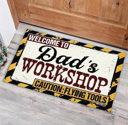 Welcome To Dad'S Workshop Indoor And Outdoor Indoor Outdoor Doormat Floor Mat Funny Gift Ideas Warm House Gift Welcome Mat Gift For Father Birthday Gift