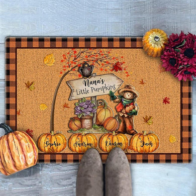 Personalized Nana'S Little Pumpkins Halloween Gift  Fall Autumn Thanksgiving Indoor Outdoor Doormat Floor Mat Funny Gift Ideas