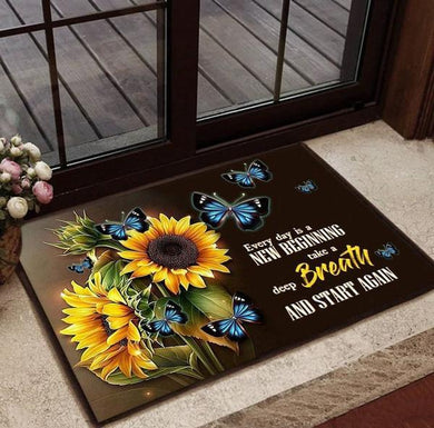 Butterfly Every Day Is A New Beginning Sunflower  Home Decor Indoor Outdoor Doormat Floor Mat Funny Gift Ideas Housewarming Gift Family Welcome Mat