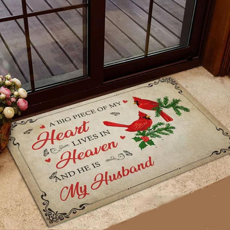 Memorial A Big Piece Of My Heart Lives In Heaven He Is My Husband Indoor Outdoor Doormat Floor Mat Funny Gift Ideas Housewarming Gift Family Welcome Mat