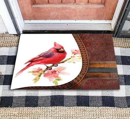 Cardinal Bird Flowers Animals Lover Leather Indoor Outdoor Doormat Floor Mat Funny Gift Ideas Welcome Mat House Warming Gift Home Decor Funny