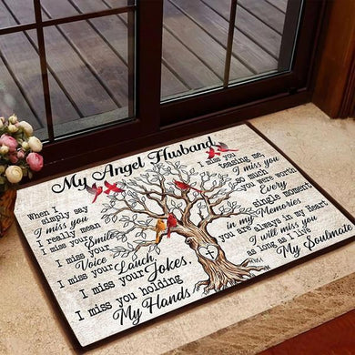 My Angel Husband Cardinal Tree Cross Family Gift Ideas Welcome Mat House Warming Gift Home Decor Funny Indoor Outdoor Doormat Floor Mat Funny Gift Ideas