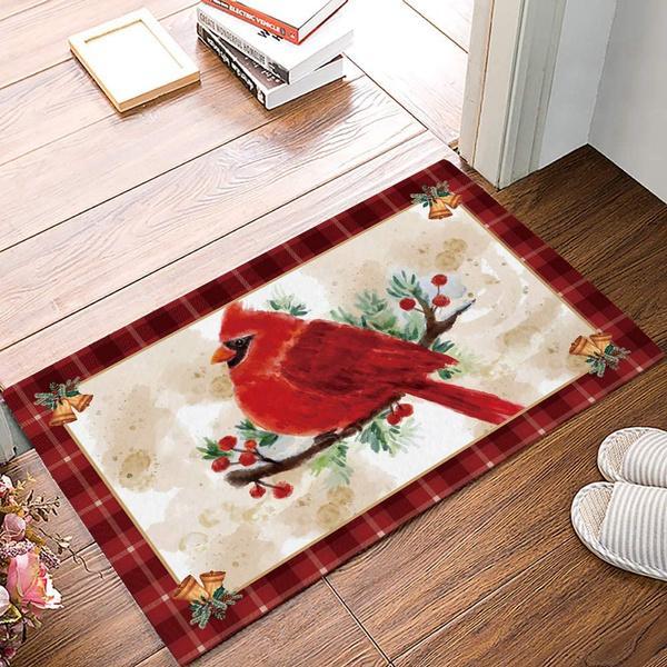 Christmas Red Cardinal Bells Indoor Outdoor Doormat Floor Mat