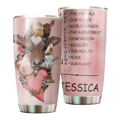 Camellia Personalized Cute Animals Vegan For The Animal Stainless Steel Tumbler - Double-Walled Insulation Thermal Cup With Lid Gift For Veggie Vegan Eater Nature Lover