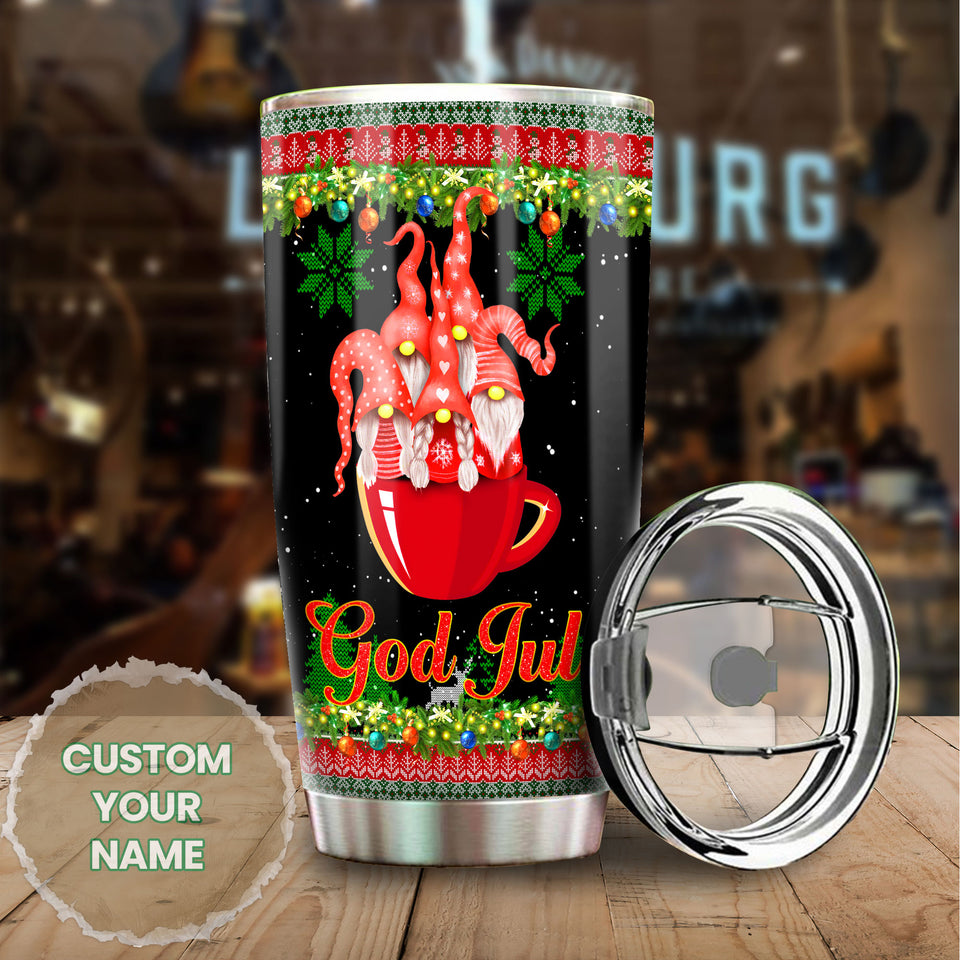 Camellia Personalized Christmas Trees Gnomes Stainless Steel Tumbler - Double-Walled Insulation Travel Thermal Cup With Lid Gift For Xmas Holiday