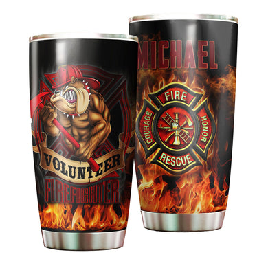 Camellia Personalized Volunteer Firefighter Bulldog Fire Honor Rescue Stainless Steel Tumbler - Double-Walled Insulation Thermal Cup With Lid Gift For Firefighter Firemen