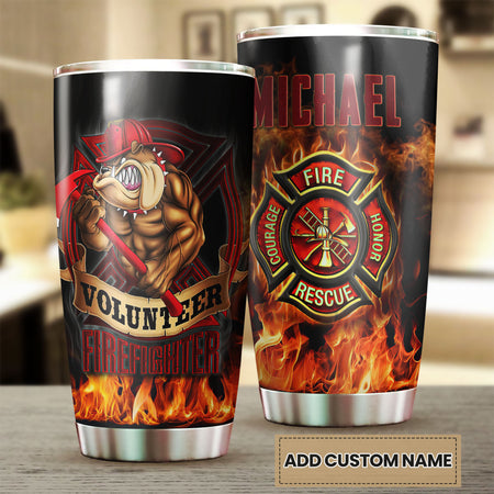 Camellia Personalized Volunteer Firefighter Bulldog Fire Honor Rescue Stainless Steel Tumbler - Double-Walled Insulation Thermal Cup With Lid Gift For Firefighter Firemen