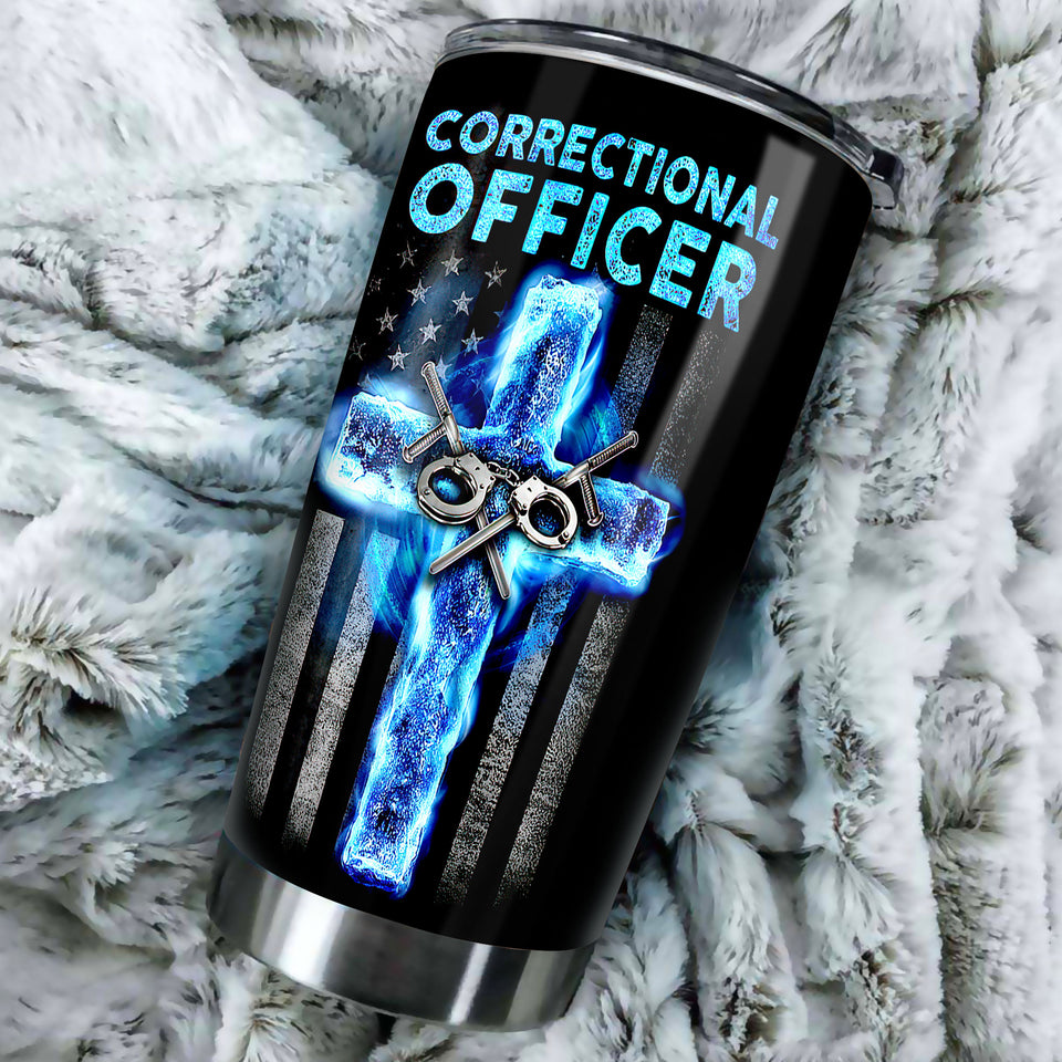 Camellia Personalized American USA Glag Correctional Officer Stainless Steel Tumbler - Double-Walled Insulation Thermal Cup With Lid Gift For Police Officer Military 4th Of July