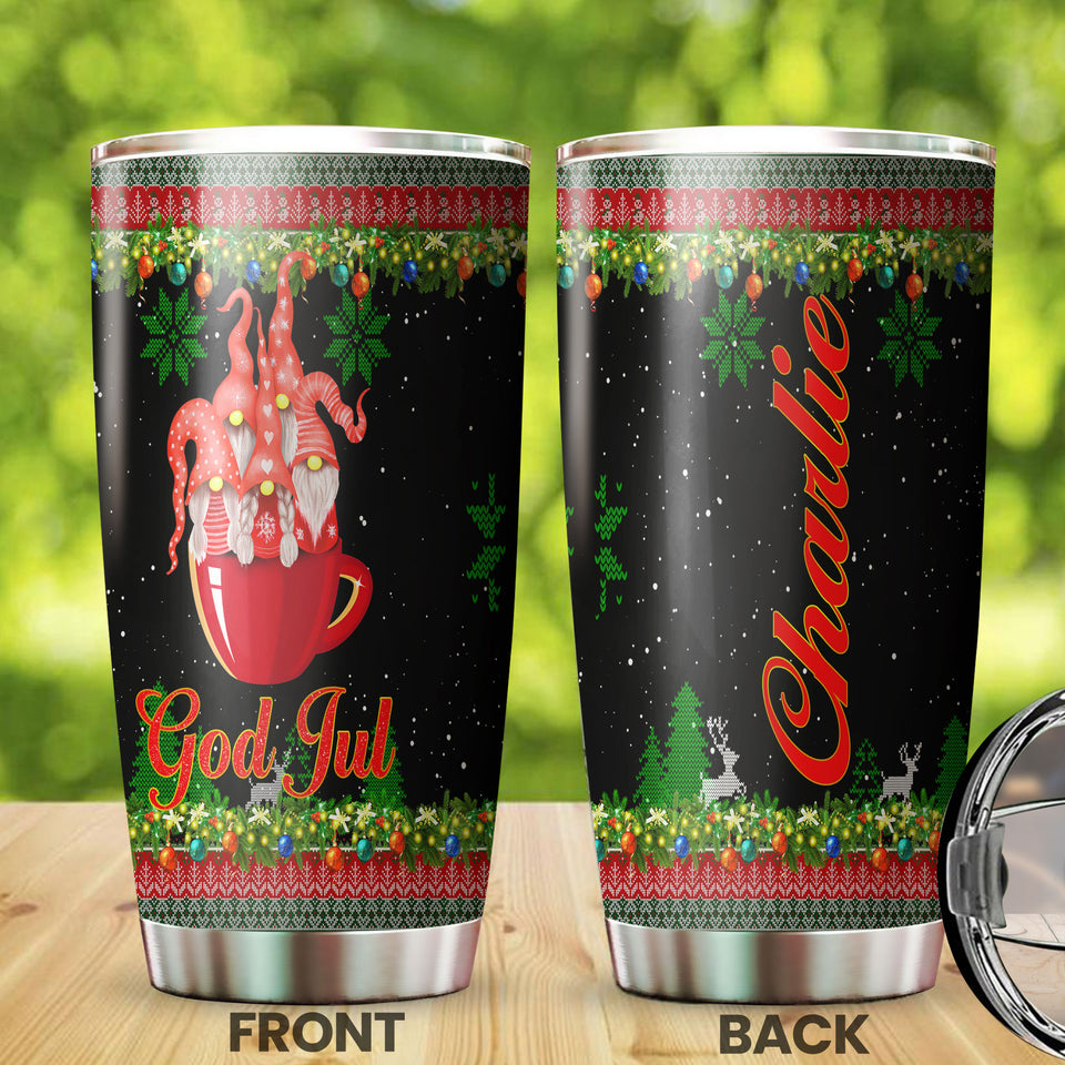 Camellia Personalized Christmas Trees Gnomes Stainless Steel Tumbler - Double-Walled Insulation Travel Thermal Cup With Lid Gift For Xmas Holiday
