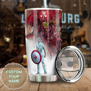 Camellia Personalized I Battle The Angel Of Death Stainless Steel Tumbler - Double-Walled Insulation Thermal Cup With Lid Gift For Doctor Nurse