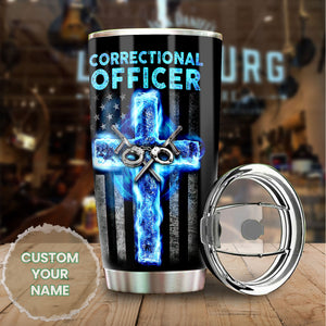 Camellia Personalized American USA Glag Correctional Officer Stainless Steel Tumbler - Double-Walled Insulation Thermal Cup With Lid Gift For Police Officer Military 4th Of July