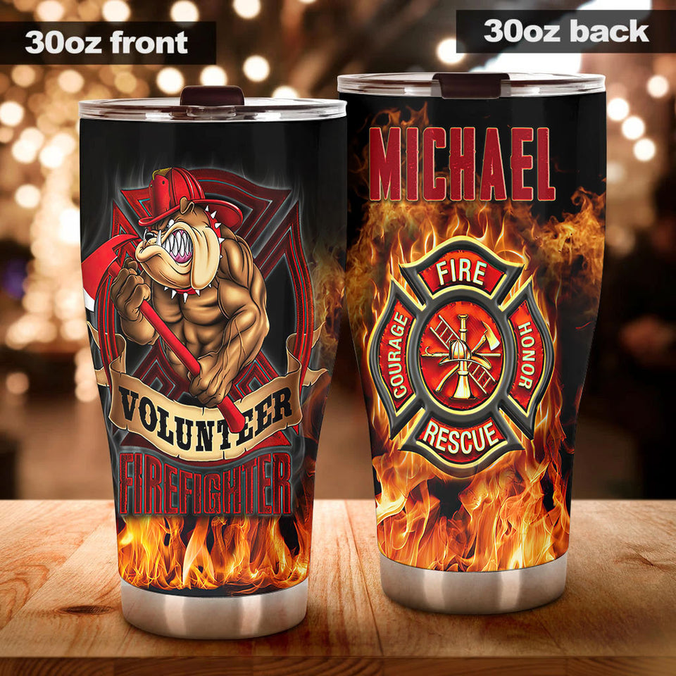 Camellia Personalized Volunteer Firefighter Bulldog Fire Honor Rescue Stainless Steel Tumbler - Double-Walled Insulation Thermal Cup With Lid Gift For Firefighter Firemen