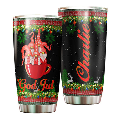 Camellia Personalized Christmas Trees Gnomes Stainless Steel Tumbler - Double-Walled Insulation Travel Thermal Cup With Lid Gift For Xmas Holiday