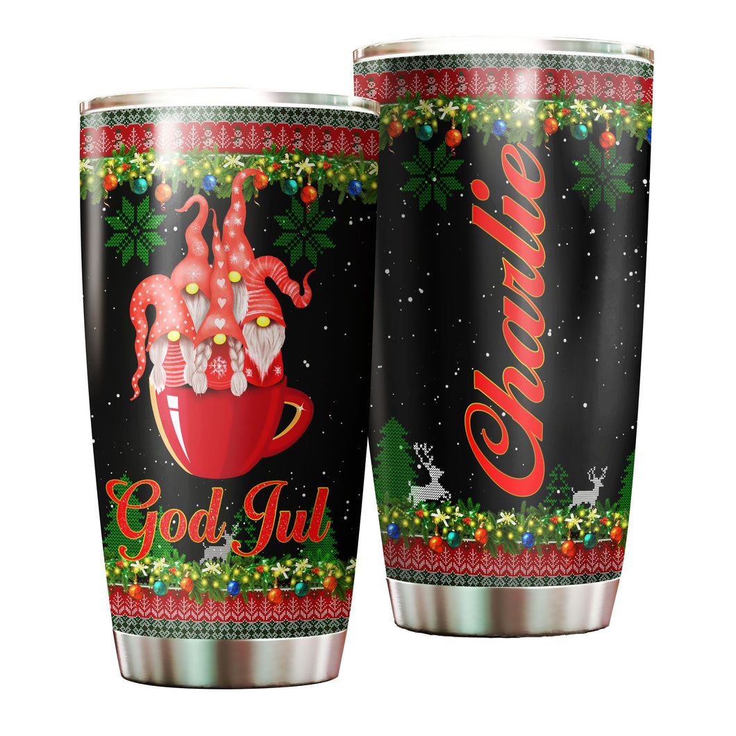 Camellia Personalized Christmas Trees Gnomes Stainless Steel Tumbler - Double-Walled Insulation Travel Thermal Cup With Lid Gift For Xmas Holiday