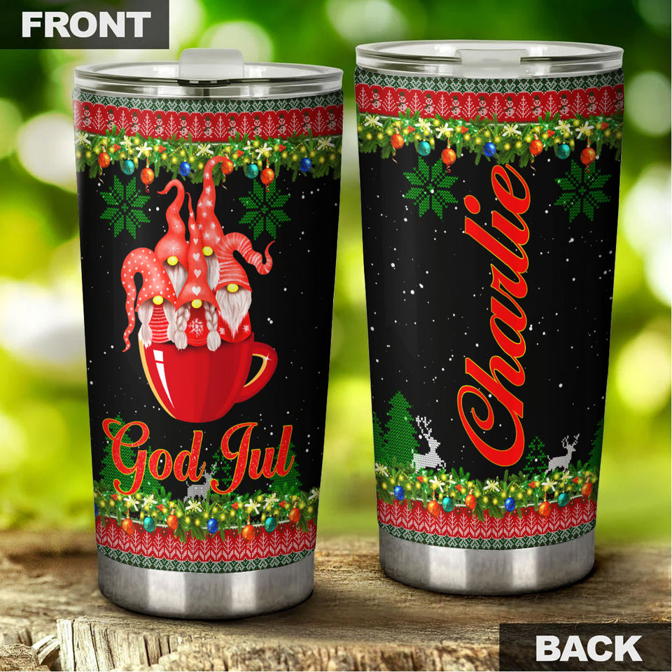Camellia Personalized Christmas Trees Gnomes Stainless Steel Tumbler - Double-Walled Insulation Travel Thermal Cup With Lid Gift For Xmas Holiday