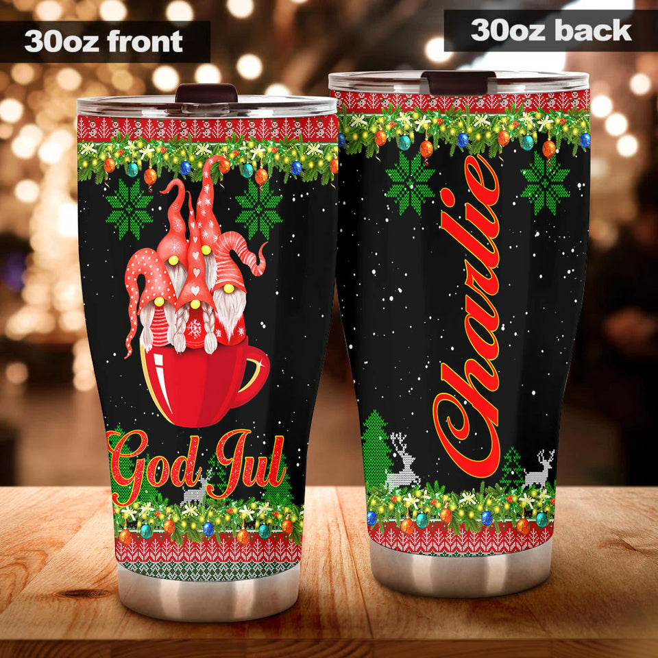 Camellia Personalized Christmas Trees Gnomes Stainless Steel Tumbler - Double-Walled Insulation Travel Thermal Cup With Lid Gift For Xmas Holiday