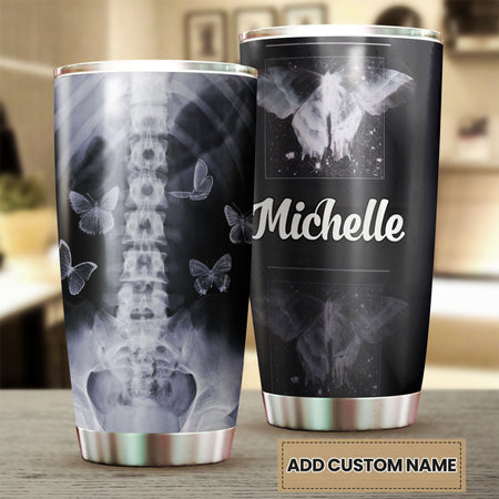 Camellia Personalized Xray Butterfly Graphics Stainless Steel Tumbler - Double-Walled Insulation Travel Thermal Cup With Lid For Doctor Nurse