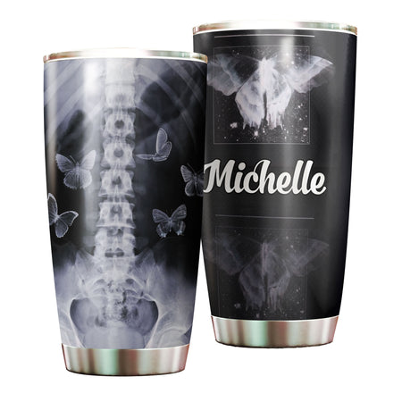 Camellia Personalized Xray Butterfly Graphics Stainless Steel Tumbler - Double-Walled Insulation Travel Thermal Cup With Lid For Doctor Nurse