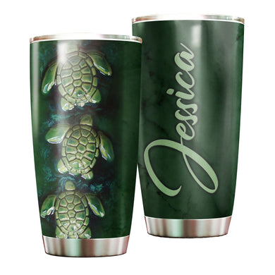 Camellia Personalized Green Turtles Ceramic Style Graphics Stainless Steel Tumbler - Double-Walled Insulation Travel Thermal Cup With Lid Gift For Pet Turtle Lover