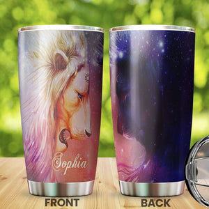 Camellia Personalized Hippie Lion Colorful Galaxy Graphics Stainless Steel Tumbler - Double-Walled Insulation Thermal Cup With Lid Gift For Teenager Hipster