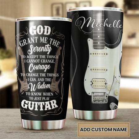 Camellia Personalized God Grant Me Wisdom To Play Guitar Stainless Steel Tumbler - Double-Walled Insulation Travel Thermal Cup With Lid Gift For Guitarist Bass Player