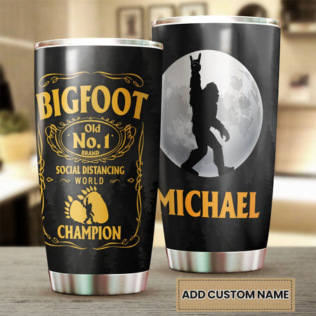 Camellia Personalized Bigfoot World Champion Social Distancing Stainless Steel Tumbler - Double-Walled Insulation Travel Thermal Cup With Lid Gift For Yeti Sasquatch Believer