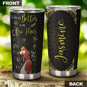 Camellia Personalized 3D Life Is Better With Afro Hair Stainless Steel Tumbler - Customized Double-Walled Insulation Black Live Matter Therma Cup With Lid