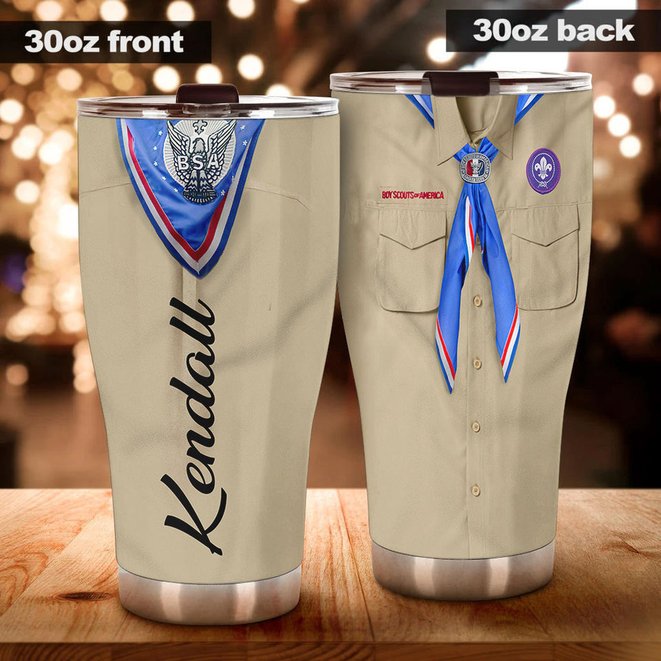 Camellia Personalized Boyscouts Of American Uniform Stainless Steel Tumbler - Double-Walled Insulation Travel Thermal Cup With Lid Gift For Boy Scouts Teenager