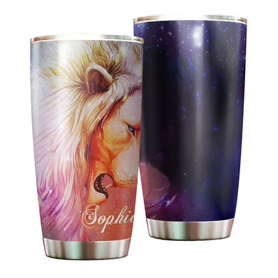 Camellia Personalized Hippie Lion Colorful Galaxy Graphics Stainless Steel Tumbler - Double-Walled Insulation Thermal Cup With Lid Gift For Teenager Hipster