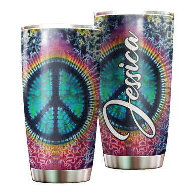 Camellia Personalized Colorful Peace Hippie Soul Graphics Stainless Steel Tumbler - Double-Walled Insulation Travel Thermal Cup With Lid Gift For Peace Lover Hipster Girl Boy