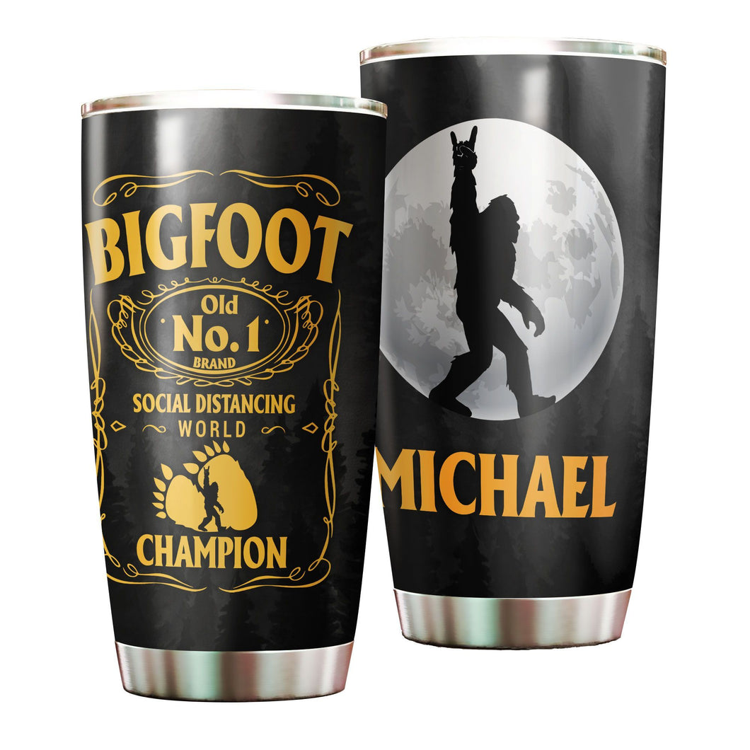 Camellia Personalized Bigfoot World Champion Social Distancing Stainless Steel Tumbler - Double-Walled Insulation Travel Thermal Cup With Lid Gift For Yeti Sasquatch Believer