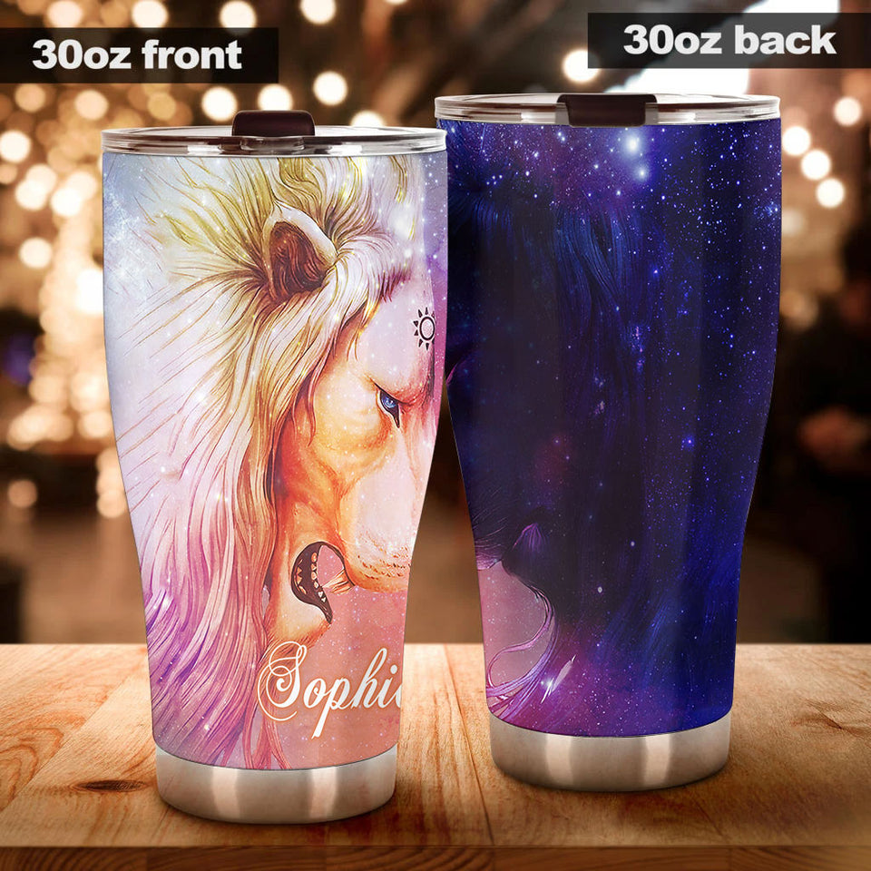 Camellia Personalized Hippie Lion Colorful Galaxy Graphics Stainless Steel Tumbler - Double-Walled Insulation Thermal Cup With Lid Gift For Teenager Hipster
