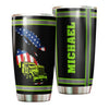 Camellia Personalized American US FLag Green Truck Graphics Stainless Steel Tumbler - Double-Walled Insulation Travel Thermal Cup With Lid Gift For 4th Of July Trucker Men