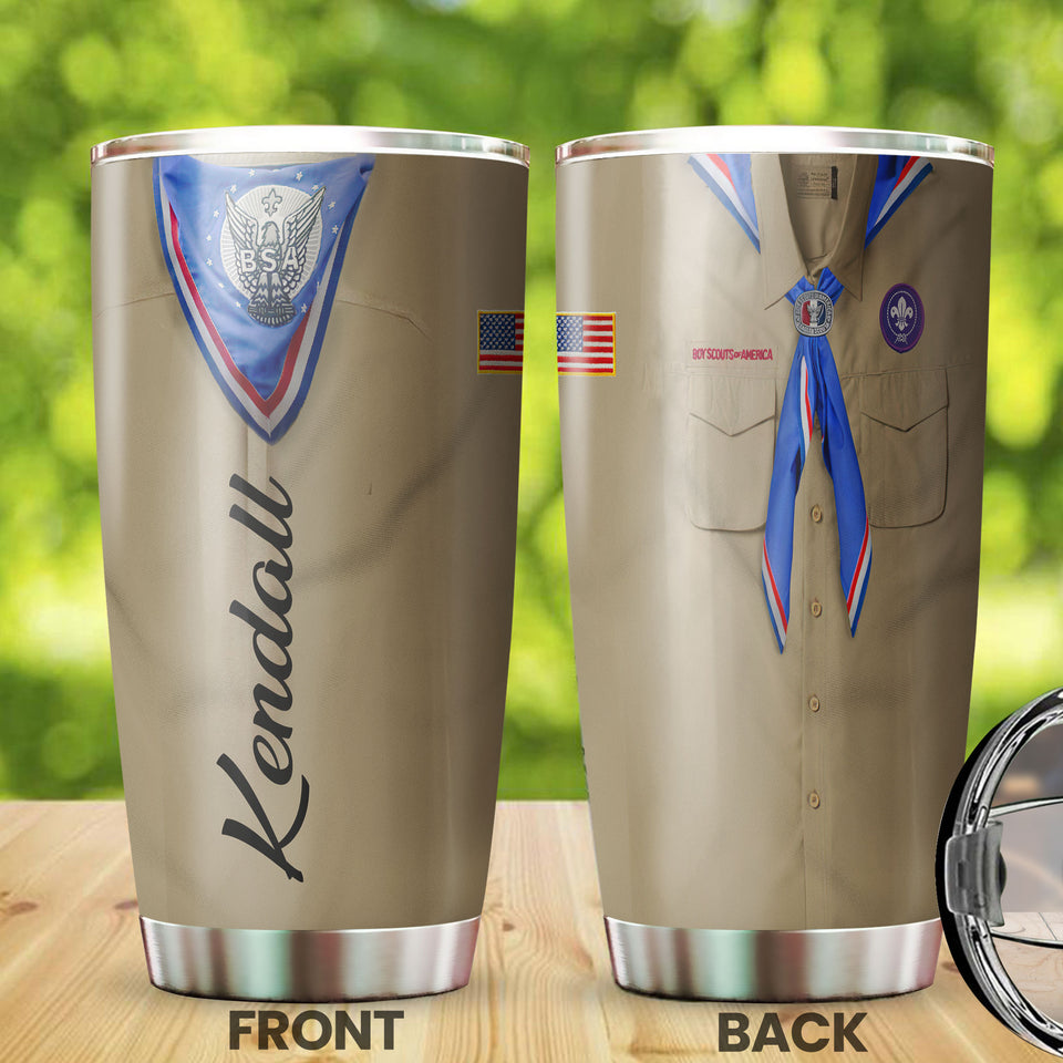 Camellia Personalized Boyscouts Of American Uniform Stainless Steel Tumbler - Double-Walled Insulation Travel Thermal Cup With Lid Gift For Boy Scouts Teenager