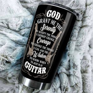 Camellia Personalized God Grant Me Wisdom To Play Guitar Stainless Steel Tumbler - Double-Walled Insulation Travel Thermal Cup With Lid Gift For Guitarist Bass Player