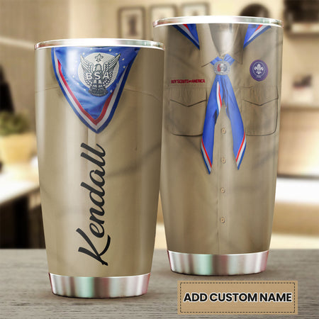 Camellia Personalized Boyscouts Of American Uniform Stainless Steel Tumbler - Double-Walled Insulation Travel Thermal Cup With Lid Gift For Boy Scouts Teenager