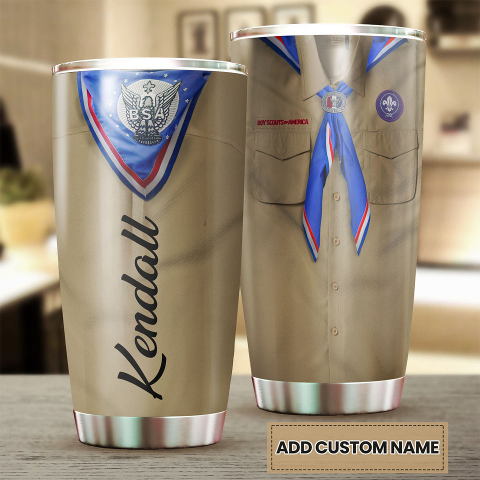 Camellia Personalized Boyscouts Of American Uniform Stainless Steel Tumbler - Double-Walled Insulation Travel Thermal Cup With Lid Gift For Boy Scouts Teenager