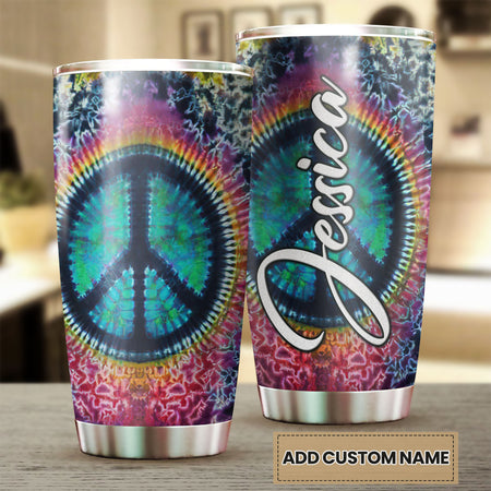 Camellia Personalized Colorful Peace Hippie Soul Graphics Stainless Steel Tumbler - Double-Walled Insulation Travel Thermal Cup With Lid Gift For Peace Lover Hipster Girl Boy