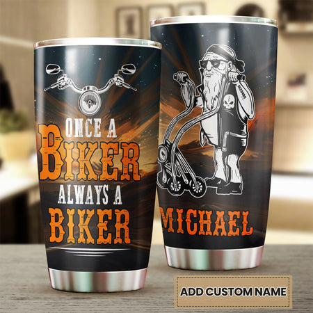 Camellia Personalized Old Biker Once A Biker Always A Biker Stainless Steel Tumbler - Double-Walled Insulation Travel Thermal Cup With Lid Gift For Biking Biker Dad Grandpa