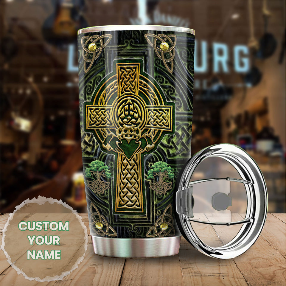 Camellia Personalized Irish Facts Metal Style Stainless Steel Tumbler - Double-Walled Insulation Travel Thermal Cup With Lid Gift For Faith Believer
