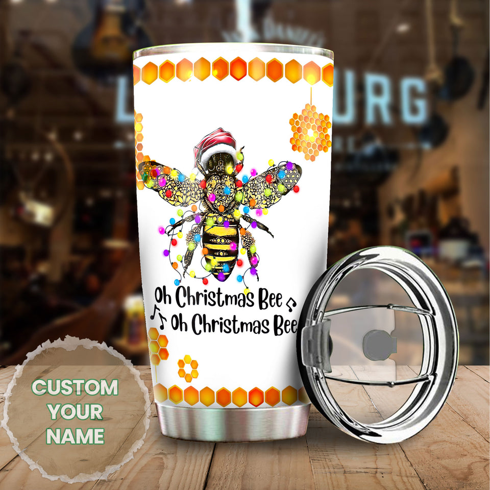 Camellia Personalized Oh Christmas Bee Honey Bee Stainless Steel Tumbler - Double-Walled Insulation Thermal Cup With Lid Gift For Christmas